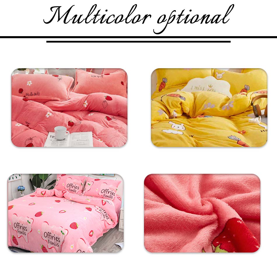 Flannel Printed Bedding Duvet Cover Home Textiles Double Sided Fluffy Coral Fleece Fabric Quilt Cover Soft Warm Skin Friendly