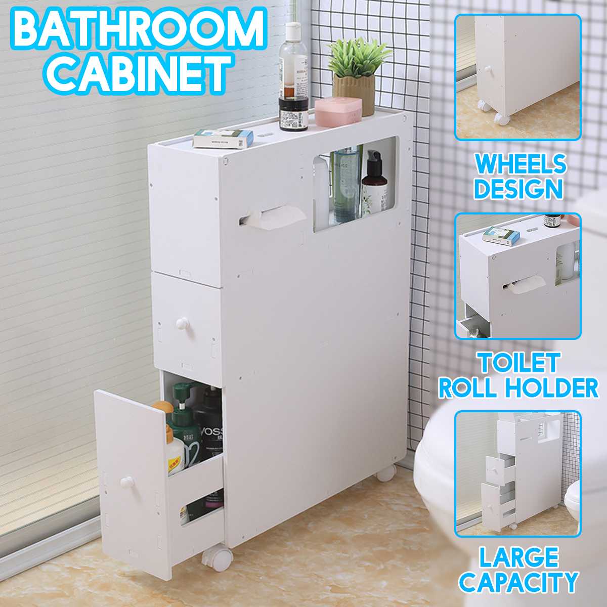 Bathroom Vanity Floor Standing Bathroom Storage Cabinet Washbasin Shower Corner Shelf Plants Sundries Slide Out Storage Racks