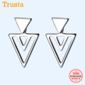 Trusta 100% Real 925 Sterling Silver Earring Jewelry Women Fashion Triangles Stud Earring For Teen Girl Lady Ds1476