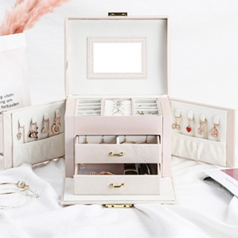 Jewelry Box Mirrored Large Capacity Jewelry Casket Makeup Organizer Earring Holder Makeup Storage Gift Boxes For Jewellery