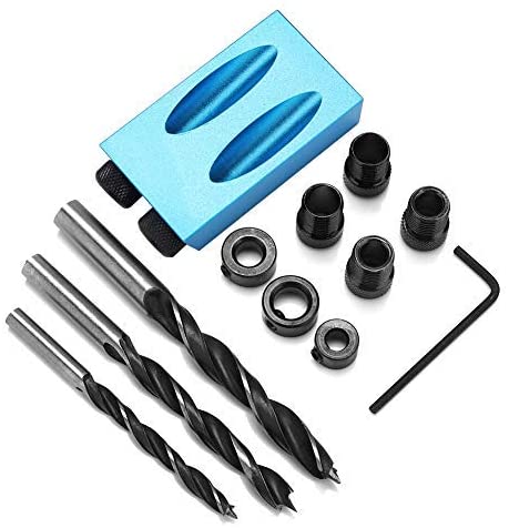 15-Degree Dowel Drill Joinery Kit 14 Pieces Pocket Hole Screw Jig Woodwork Oblique Guides with 6/8/10mm Drive Adapter