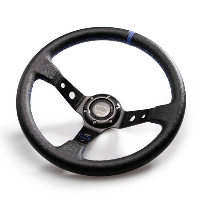 Universal 6-Hole Racing Steering Wheel 14 inch 350mm PVC Deep Corn Drifting Sport Car Steering Wheel Aluminum Frame Light Weight
