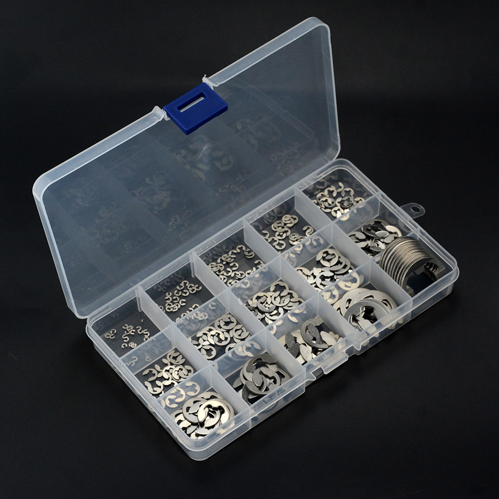 225PCS 304 Stainless Steel E Clip Washer Assortment Kit 1.5-15mm 2 3 3.5 10mm Circlip retaining ring for shaft fastener hardware