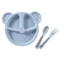 Baby bowl+spoon+fork Feeding Food Tableware Set Kids Dishes Eating Dinnerware Cartoon Bear Anti-hot Wheat Straw Training Plate