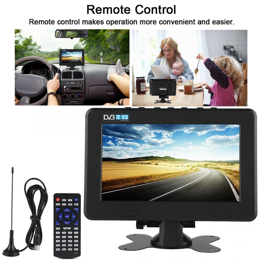 Smart Car TV 10 inch DVB-T-T2 16:9 HD 1080P Digital Analog Portable TV Color Television Player for Home Car EU Plug