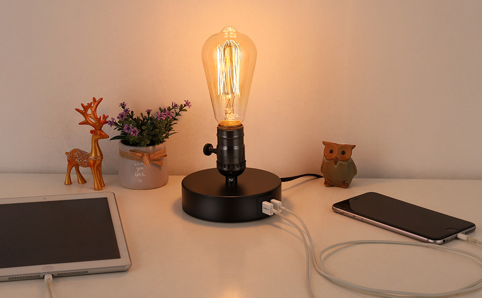 Vintage Table Lamp Base E26 with USB Port