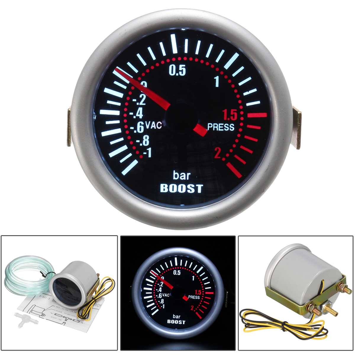 2 Inch 52mm Car Turbo Boost Bar Gauge Pointer Digital LED Display Smoke Len 12V 2A Auto Universal Boost BAR Meter