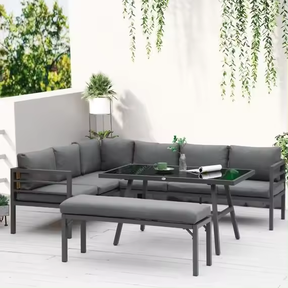 Outdoor Furniture Sets Waterproof Garden Outdoor Sectional Oxford Grey Rattan Luxury U-shaped Sofa Set With Fire Pit