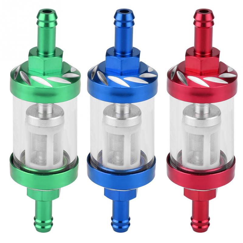 Motorbike Oil Filter Metal Glass Inline Gas Oil Fuel Filter 8mm Thread Replacement for Motorcycle Fuel Filter Red/ Green/ Blue