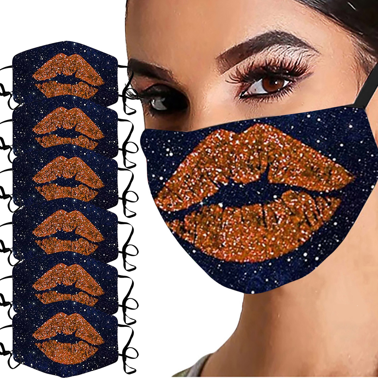 6pcs Adult Unisex Mask Sand Exhaust Sunscreen Face Mask Breathable Cycling Mask Lip Print Reuseble Mouth Cover#g30