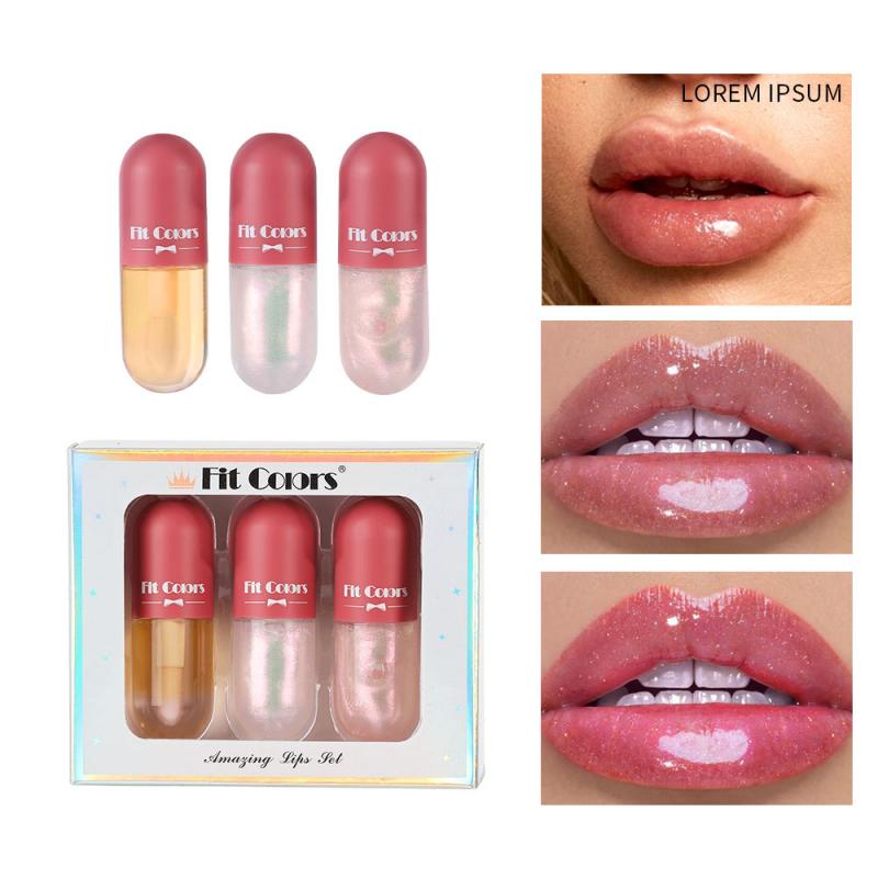 3PC/Set Candy Color Jelly Lip Gloss Lips Plumper Moisturizing Shine Lasting Liquid Lipstick Nourishing Lip Makeup Cosmetic TSLM1