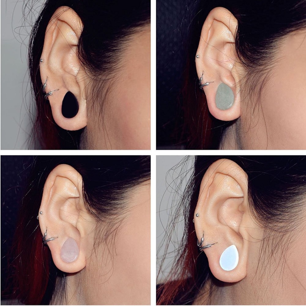 MODRSA 1Pair Teardrop Ear Plugs and Tunnels Natural Stone Earring Gauges Ear Expanders Stretcher Ear Piercing Body Jewelry