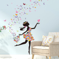 [SHIJUEHEZI] Cartoon Fairy Girl Wall Stickers DIY Butterflies Flowers Mural Decals for House Kids Room Baby Bedroom Decoration