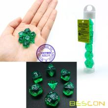 Bescon Mini Translucent Polyhedral RPG Dice Set 10MM, Small RPG Role Playing Game Dice Set D4-D20 in Tube, Transparent Green