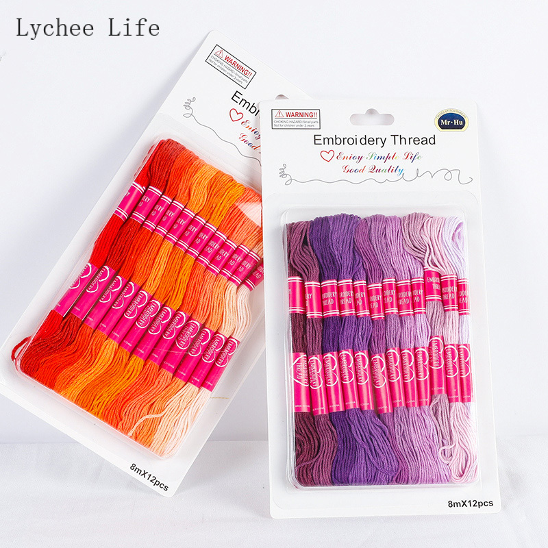 Lychee Life 12Pcs/lot Polyester Embroidery DIY Silk line Branch Similar Thread Cross Stitch Cotton Sewing Skeins Thread Material