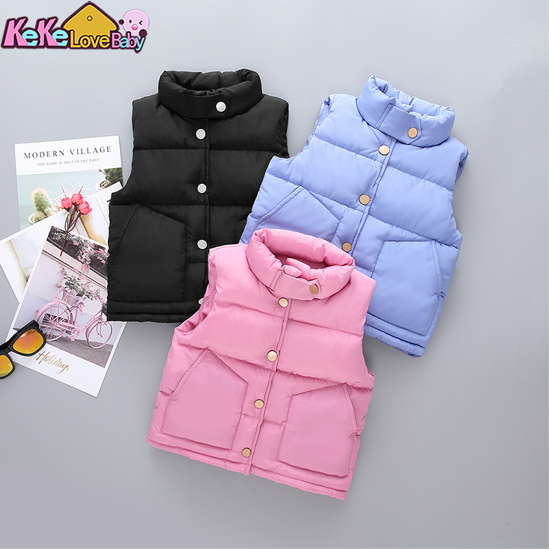 2020 Winter Boys Girls Sleeveless Down Cotton Warm Vest Jacket Solid Color Coat Kids Toddler Warm Waistcoat Vest Outwear Clothes