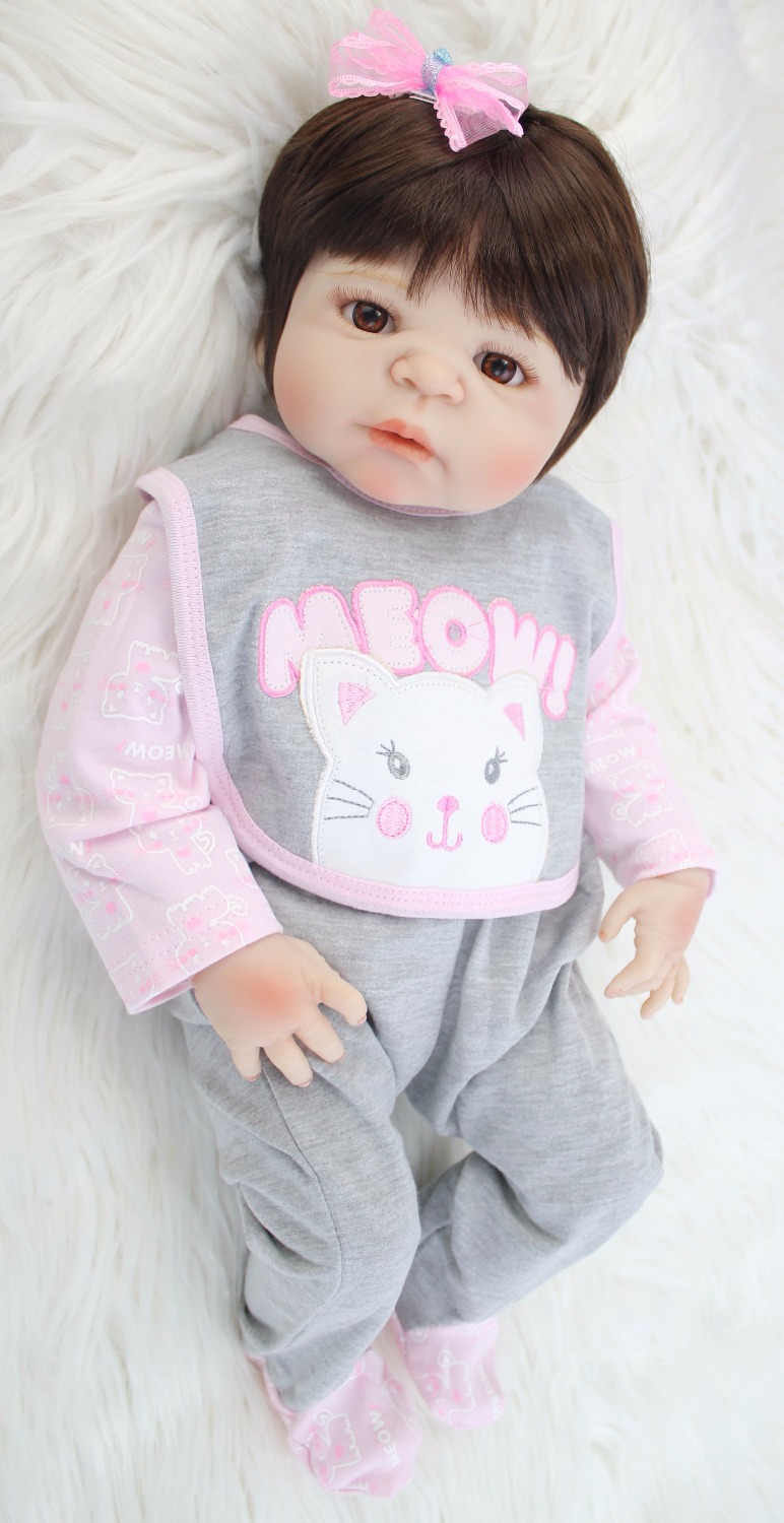 55cm Full Silicone Reborn Baby Doll Toy For Girl Vinyl Newborn Bebe Bathe Accompanying Boneca Fashion Birthday Gift