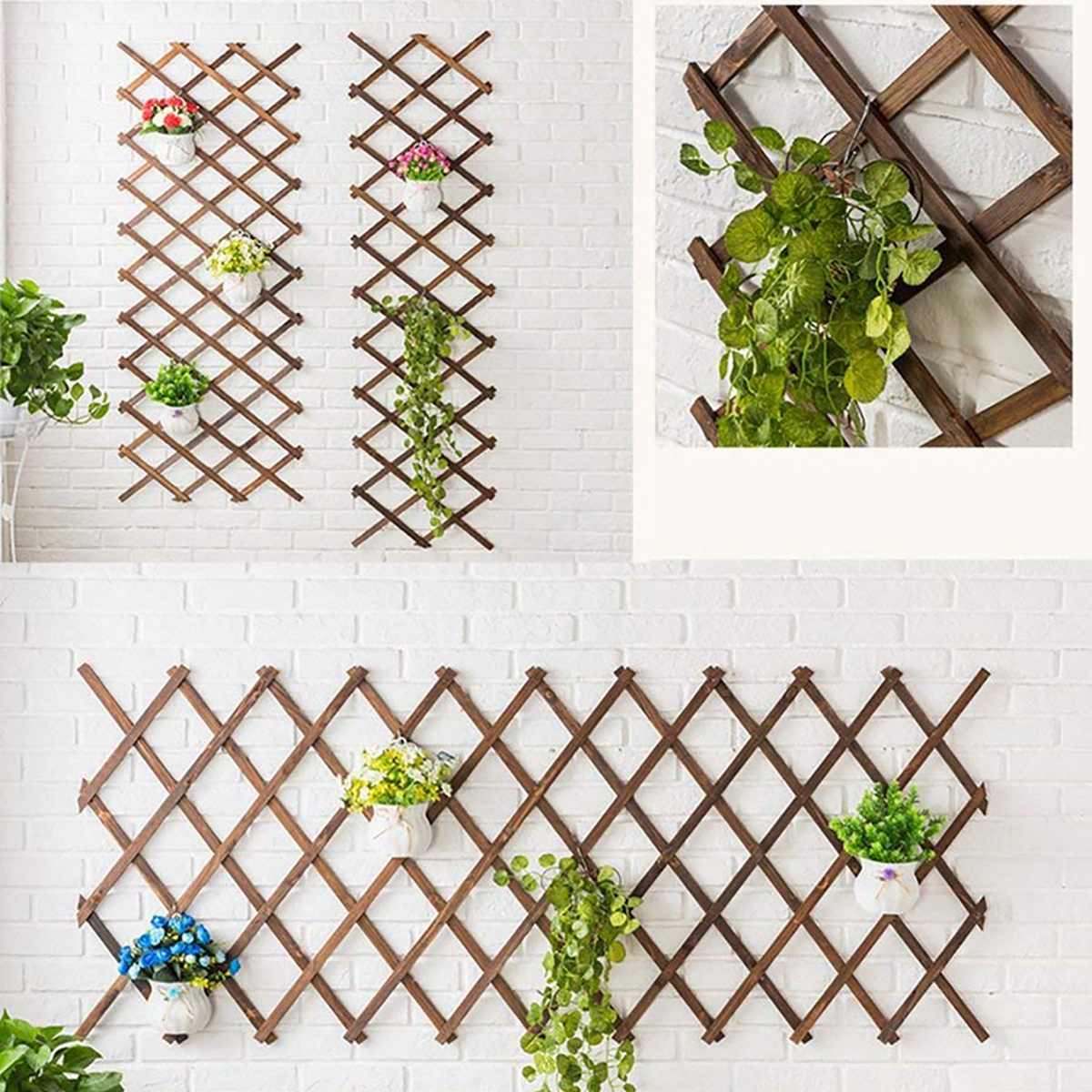 Carbonized Anticorrosive Wood Pull Net Garden Wall Fence Panel Plant Climb Trellis Support Decorative Garden Fence for Home Yard