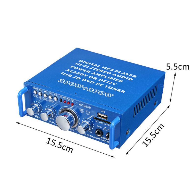 600W Mini 2CH HiFi Digital Audio Stereo Amplifier Bass FM Radio Car Bluetooth Home 12V 220V