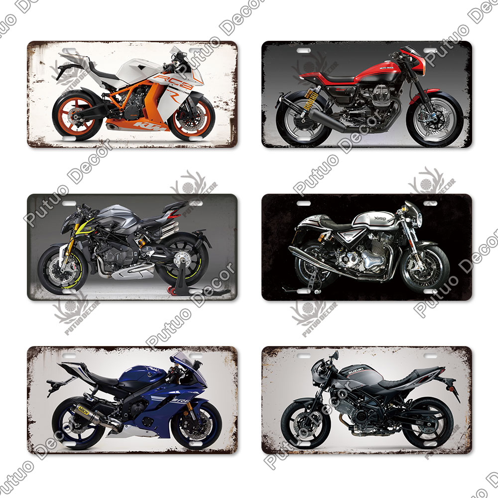 Putuo Decor Classic Motorcycle Plaques Metal Car Licenses Plates Metal Tin Wall Signs for Garage Man Cave Door Wall Art Decor