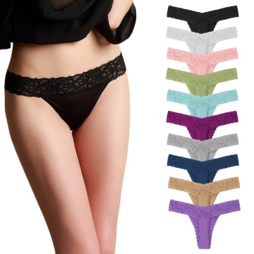 10 Pcs/Pack Elegant Lace Cotton Women G-String Thong Plus Size Panties Underwear Sexy Modis Underpants Ladies Tangas Lingerie