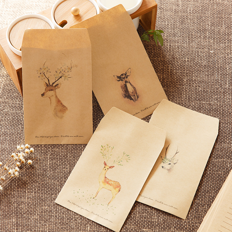 10PCS/Lots Vintage Painted Flower Deer Kraft Paper Envelopes Simple Retro Decorative Small Paper Envelope 16x11cm
