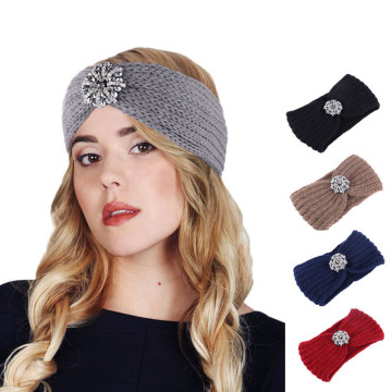 Winter Girls Winter Knitting Turban Headband Metal Flower Hairband Knit Hair Accessories Hair Jewelry