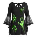 Women sexy costumes Plus Size Halloween Lace Flare Sleeve Blood Hands Print Back Knotted Top medieval dress Angel wings #7