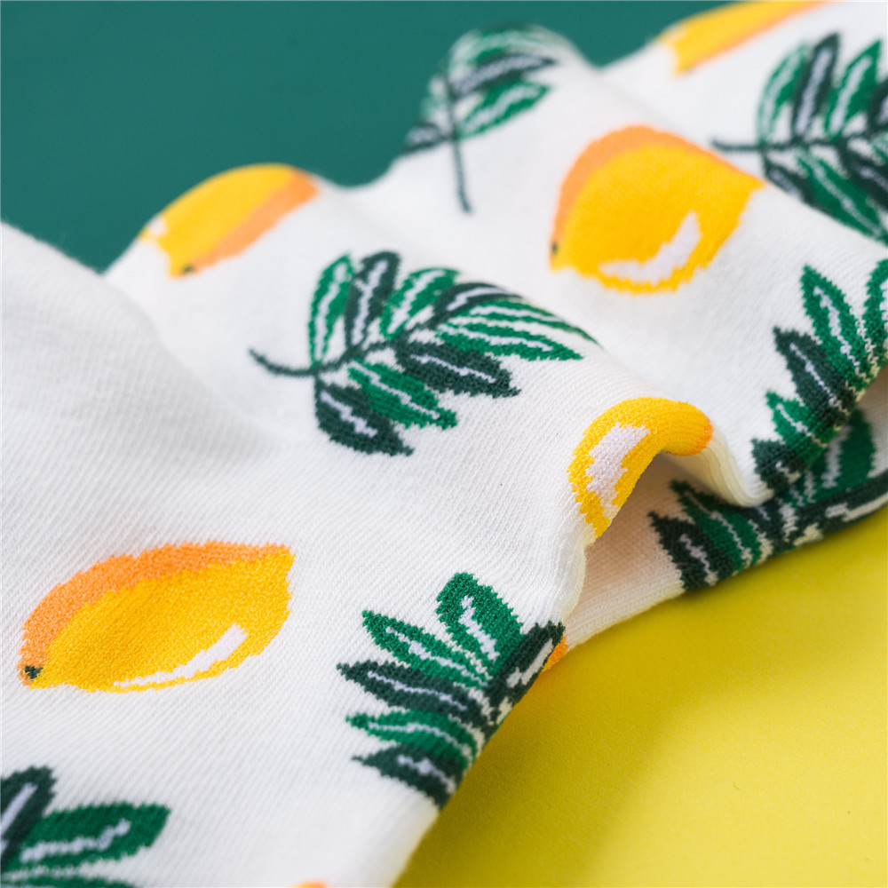 Korean Fresh Fruits Socks Lemon Avocado Pineapple Cherry Blueberry Orange Gardenias Banana Flamingos Plumerias