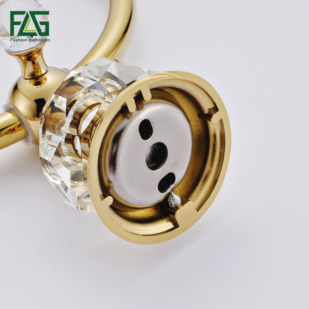 FLG Free Shipping Wholesale and Retail Unique Design Crystal & Golden Towel Ring Wall Mounted Brass Bathroom Towel Rack G154-06G