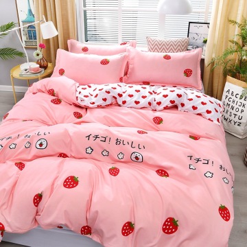 4pcs Pink Strawberry kawaii Bedding Set Luxury Queen Size Bed Sheets Children Quilt Soft Comforter Cotton Bedding Sets