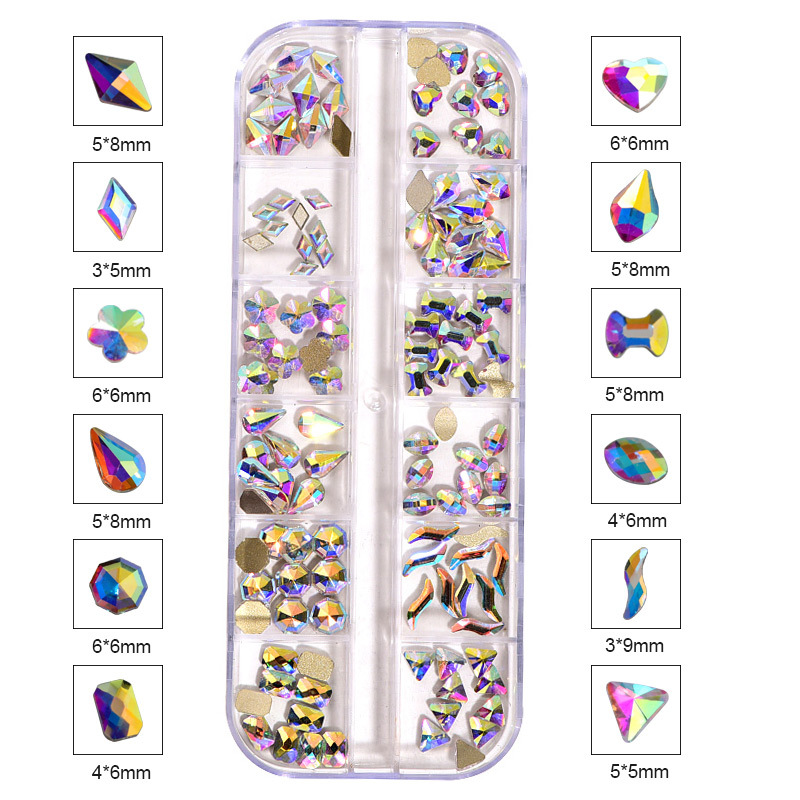 120pcs Per Box Crystal AB 3D Nail Art Rhinestones Fancy Shaped Crystals and Stones For DIY Nails Art Decoration