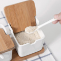 Japanese ceramic bamboo and wood seasoning spice storage container seasoning jar salt bowl 4PCS/SET WJ701