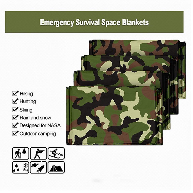 Emergency Thermal Blanket Lightweight Folding Water Resistant Windproof Sunshade Reusable Portable Poncho Camping Mat Pad Cover