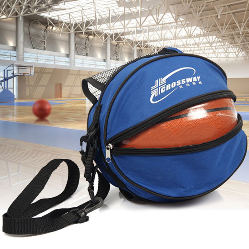 Universal Basketball Bag Football Volleyball Basketball Storage Bag Round Shape Adjustable Shoulder Strap 2 Side Mesh Pockets