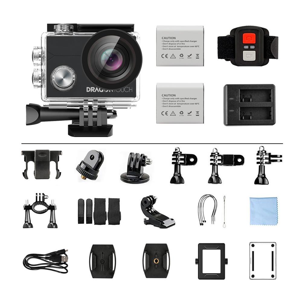 Dragon Touch Vista 5 4K Action Camera with Touch Screen 16MP WiFi 30M Waterproof Camera 170°Wide Angle 2 Batteries and Mounting