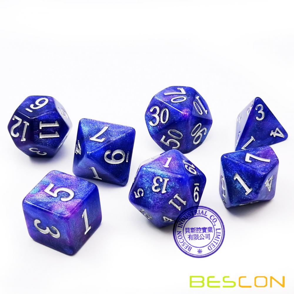 Bescon Starry Night Dice Set Series, 7pcs Polyhedral RPG Dice Set of TWILIGHT, Tinbox Set