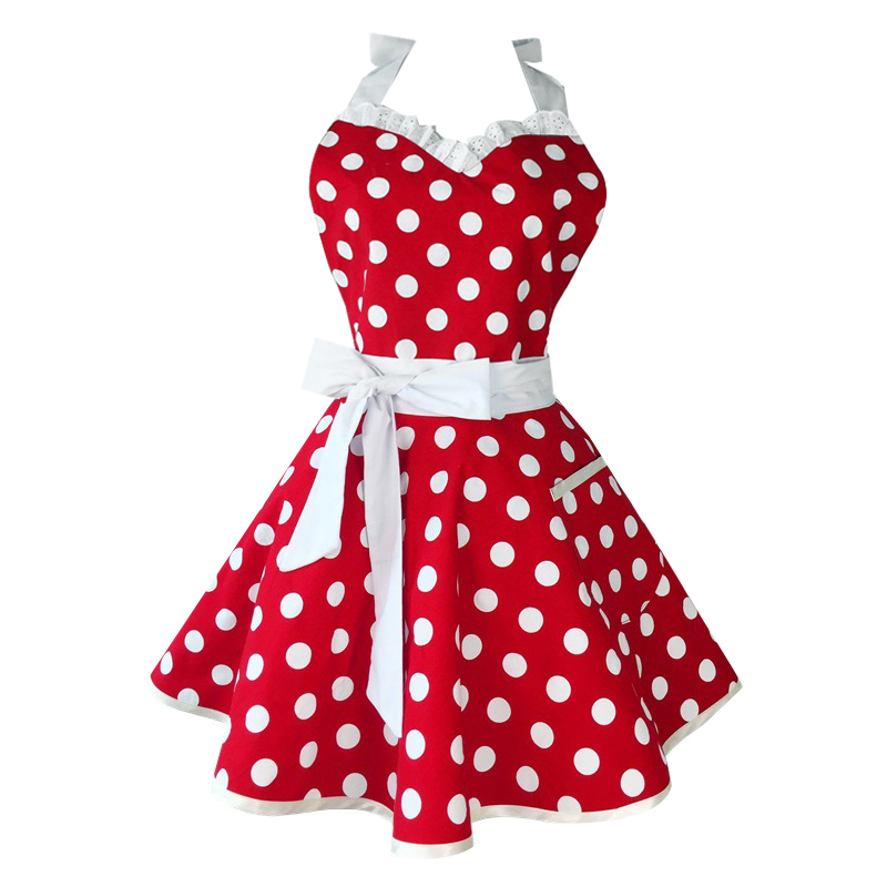 Lovely Sweetheart Red Retro Kitchen Aprons Woman Girl Cotton Polka Dot Cooking Salon Vintage Apron Dress Christmas