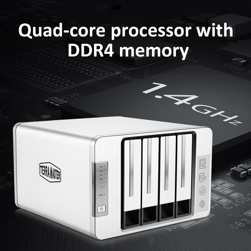 TerraMaster F4-210 4-bay NAS Quad Core 1GB RAM Network RAID Storage Media Server Personal Cloud Storage (Diskless)