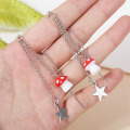 Fashion Simple Silver Color Metal Chain Star Pendant Dangle Earrings For Women Cute Red White Mushroom Drop Earring Jewelry