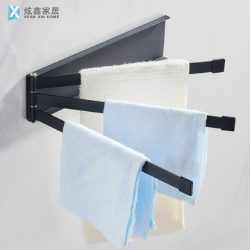 Bathroom Towel Rack Wall Mounted Space Aluminum Foldable Rotating Three Bar Towel Hanger Kitchen Holder Supplies Accessorie