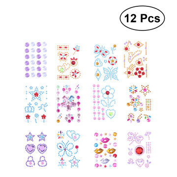 NICEXMAS 12 Sheets of Stick on Gems Stickers Self-adhesive Glitter Craft Crystal Rhinestone Sticker (Random Patterns)