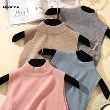 SEDUTMO 2018 Summer Knitted Tank Top Women Camis Sleeveless Autumn Turtleneck Sweater White Halter Top ED261