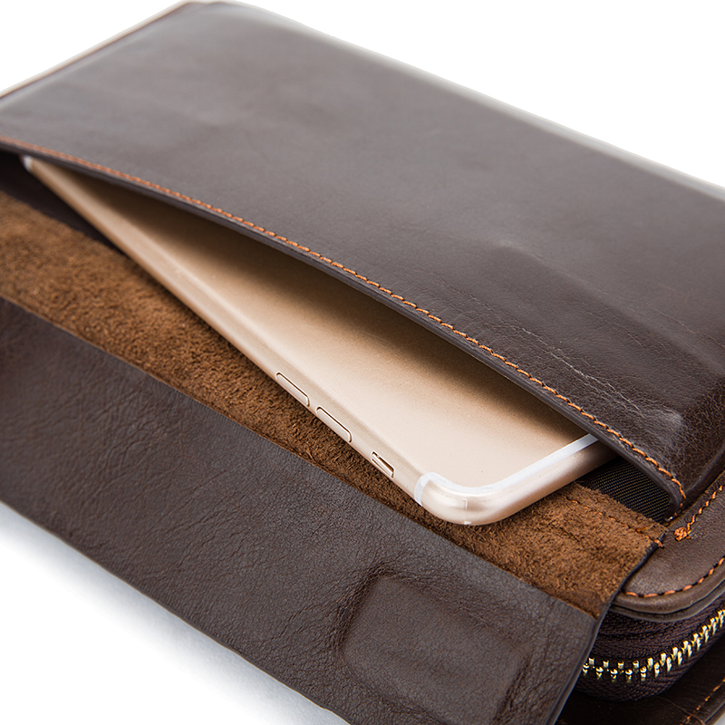 WESTAL Men's Wallet Genuine Leather Clutch Male Men's Clutch Bag Double Zip Wallet Leather Men Long Wallets Purse Money Bag 9069