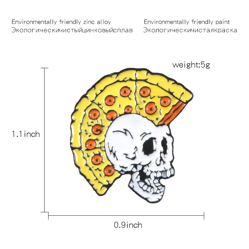 Fun Pizza Hairstyle Skull Enamel Pins Skeleton Badges Custom Brooches Pastel Lapel pin Denim Shirt Punk Liberty spikes Jewelry