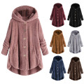 Coats Women Plus Size Button Plush Tops Hooded Loose Wool Coat Winter Keep Warm Pockets Chaqueton Mujer Best Sale