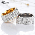 BICUX Fashion Titanium Stainless Steel 5 Row Lines Crystal Gold Zircon Ring for Women Men Female Teen Jewelry Wedding Rings Gift