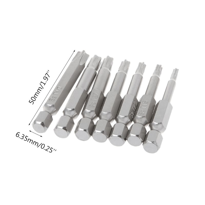 7Pcs Star Drill Bits Screwdriver Magnetic 1/4" Hex Shank Hand Tools Five-pointed Star Bore T10-T40