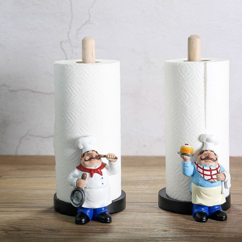 Resin Chef Double-Layer Paper Towel Holder Figurines Creative Home Cake Shop Restaurant Crafts Decoration Ornament