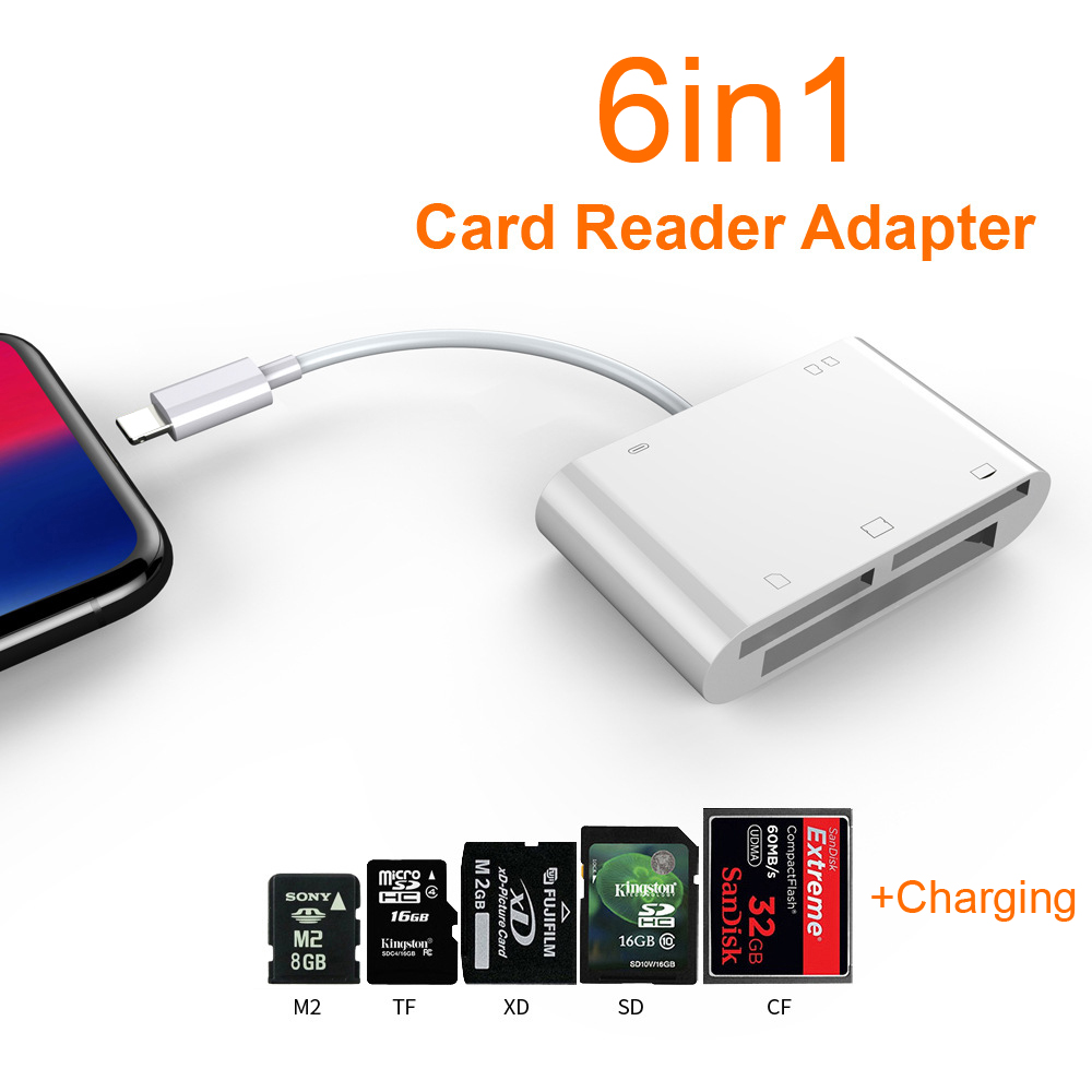 All In 1 SD TF SDHC CF XD M2 Memory Card Reader for IPhone X XS MAX XR CF Card Writer for IPhone 11 PRO 12 6 7 8 Plus for IPAD
